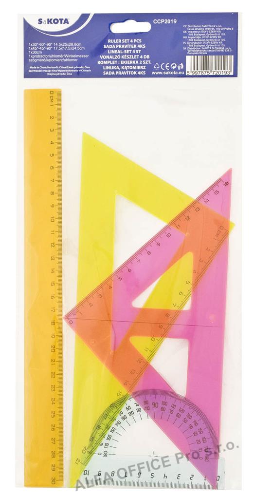 Souprava pravítek NEON - sada 4 ks