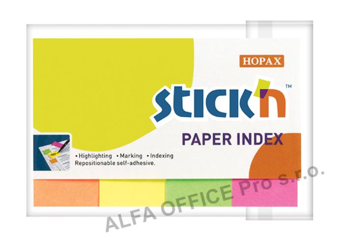 Samolepicí záložky Stick´n by Hopax - 20 x 50 mm / 4 x 50 lístků / neon