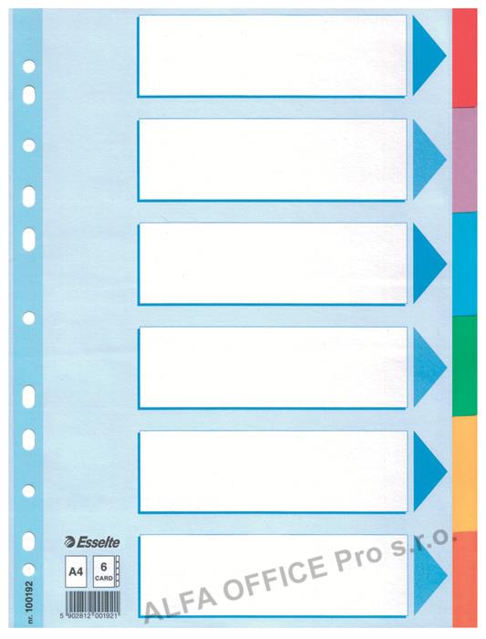 Rozdružovač A4 kartonový Esselte - barevný / 6 listů