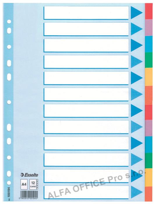 Rozdružovač A4 kartonový Esselte - barevný / 12 listů