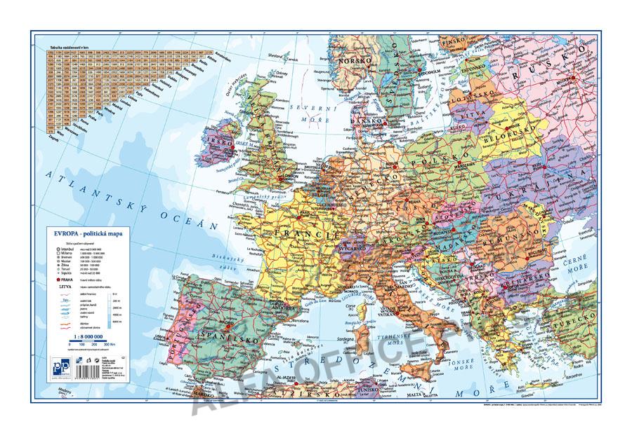 Pracovní podložky dekorované - jednostranná / mapa Evropa