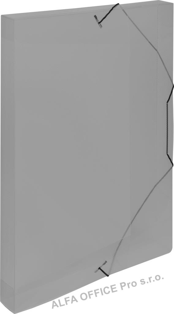 Box na spisy A4 s gumou průsvitný - hřbet 3 cm / kouřová