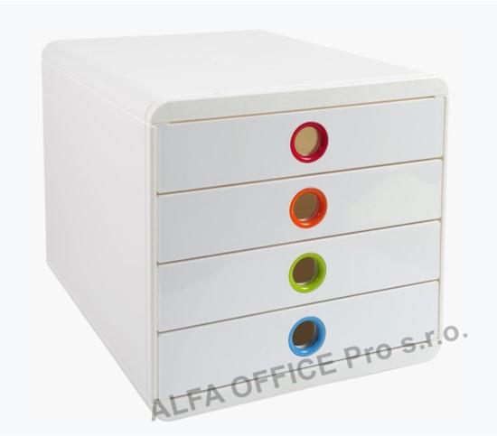 Zásuvkový box Exacompta Iderama - bílý duhový / 4 zásuvky na výšku