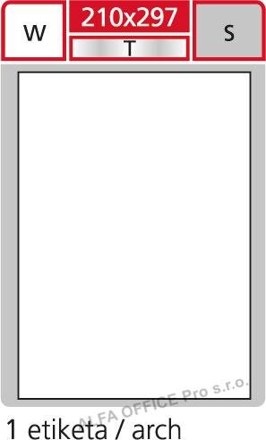Print etikety A4 pro laserový a inkoustový tisk - 210 x 297 mm (1 etiketa / arch ) folie /