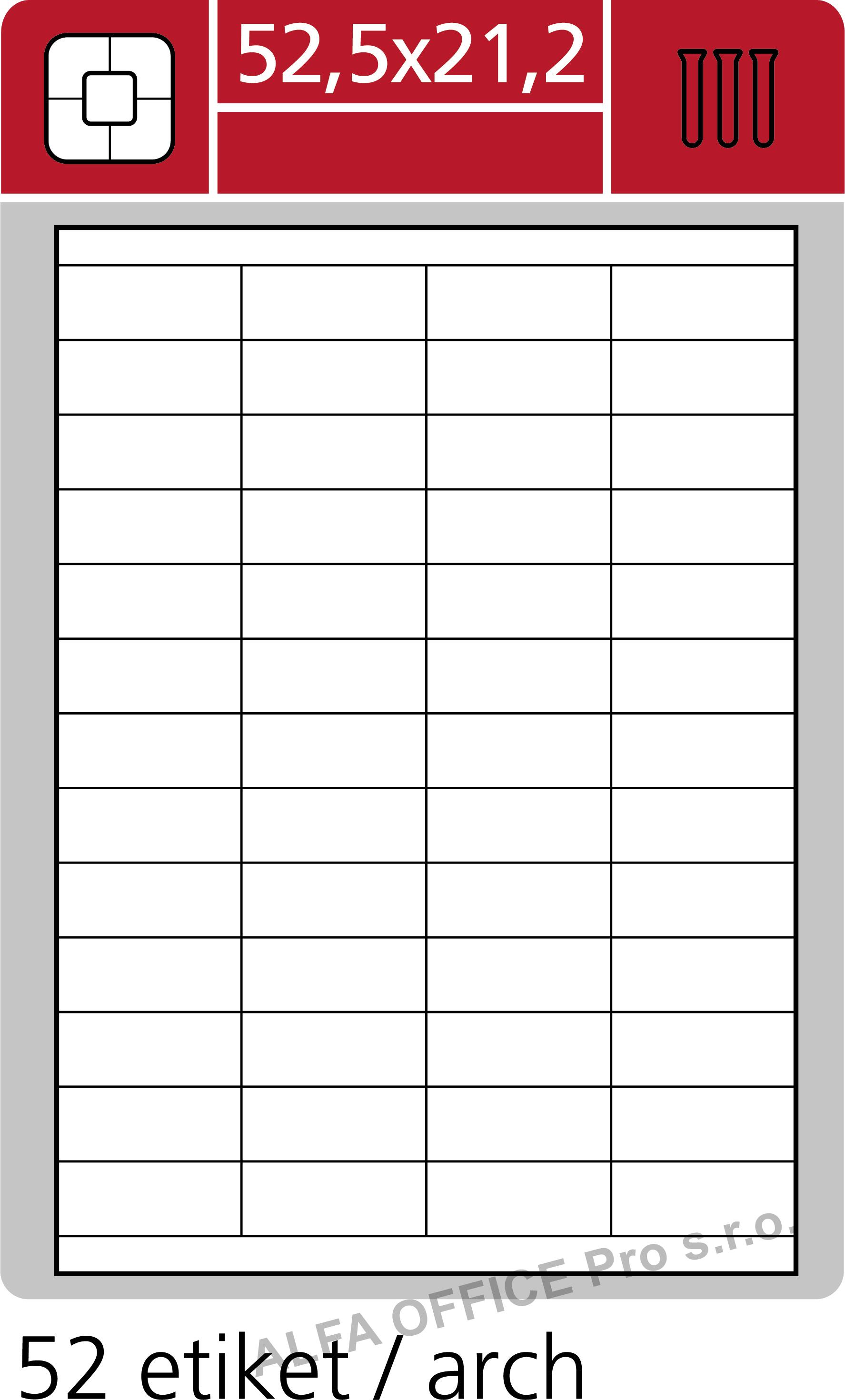 Print etikety A4 pro laserový a inkoustový tisk - 52,5 x 21,2 mm (52 etiket / arch)