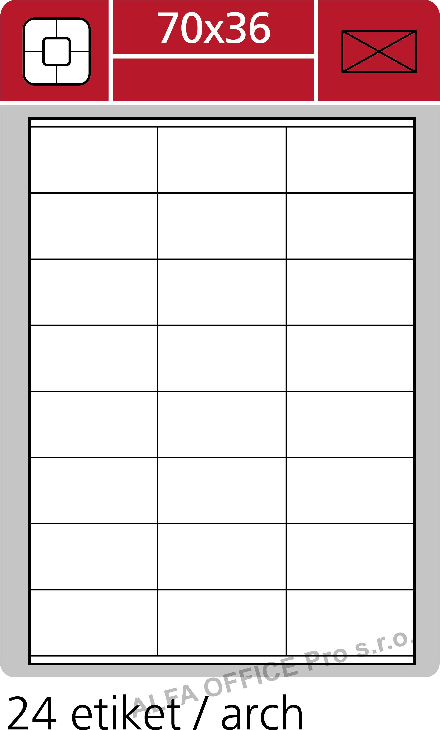 Print etikety A4 pro laserový a inkoustový tisk - 70 x 36 mm (24 etiket / arch) vhodné pro
