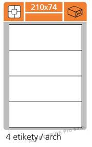 Print etikety A4 PLUS pro laserový a inkoustový tisk - 210 x 74 mm (4 etikety / arch)