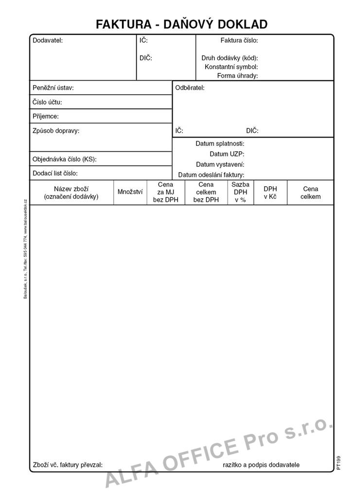 Faktura daňový doklad Baloušek A5 / 50 listů / NCR / PT199