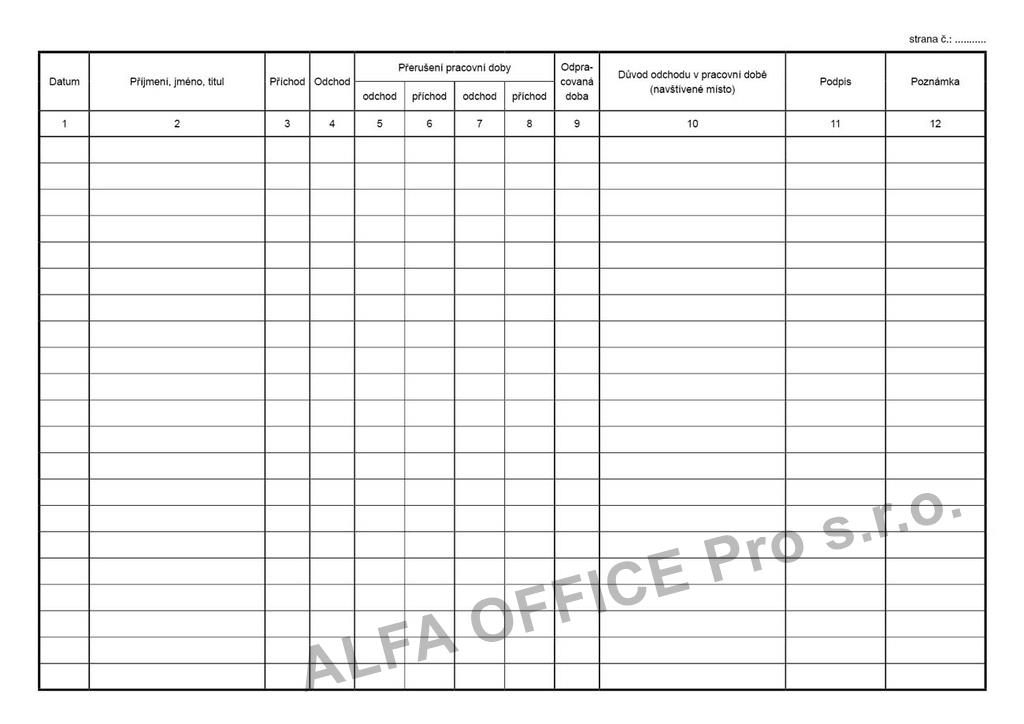 Kniha příchodů a odchodů oboustranná Baloušek A4 / 40 stran / ET372