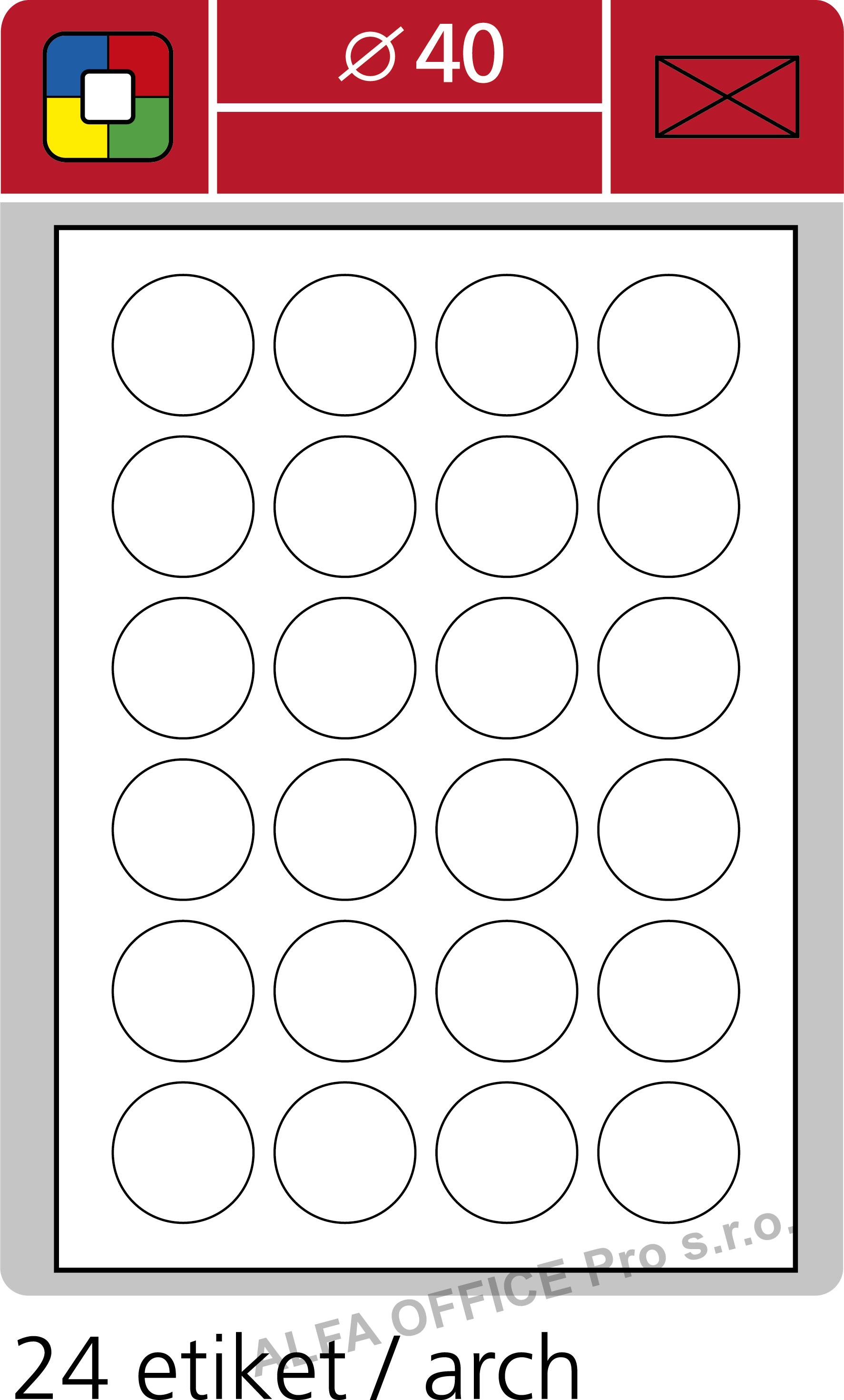 Print etikety A4 pro laserový a inkoustový tisk - kulaté průměr 40 mm (24 etiket / arch)